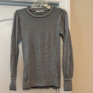 EUC Loft dark green and cream striped sweater